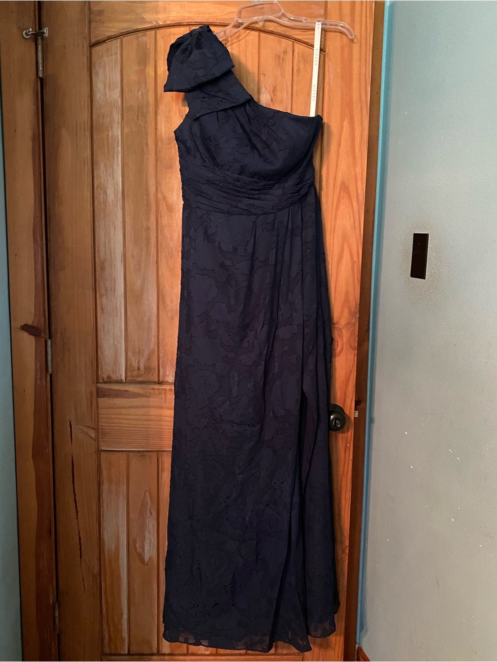 Azazie One-Shoulder Navy Floral Jacquard Gown